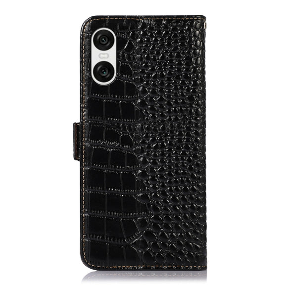For Sony Xperia 10 VI Crocodile Top Layer Cowhide Leather Phone Case(Black)