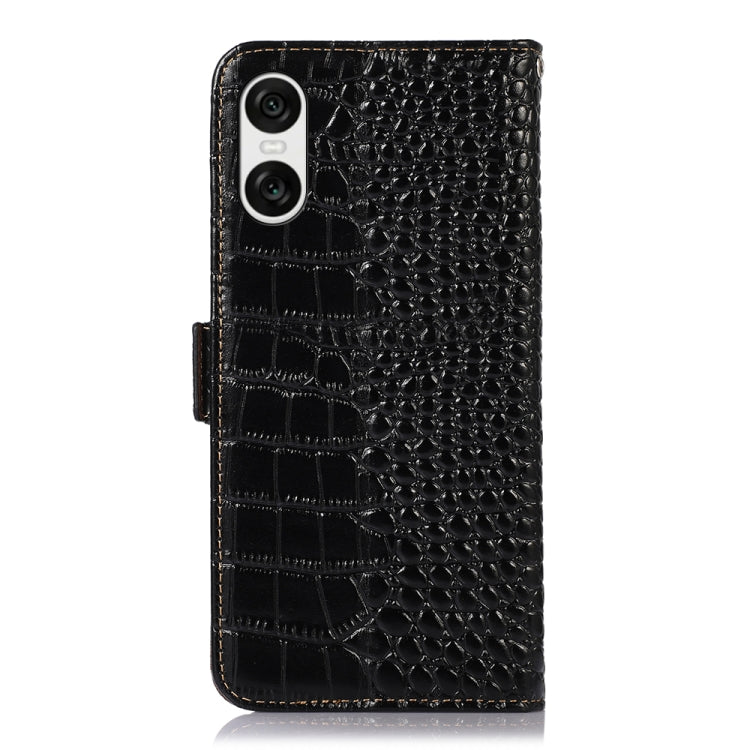 For Sony Xperia 10 VI Crocodile Top Layer Cowhide Leather Phone Case(Black)