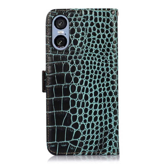For Sony Xperia 5 VI Crocodile Top Layer Cowhide Leather Phone Case(Green)