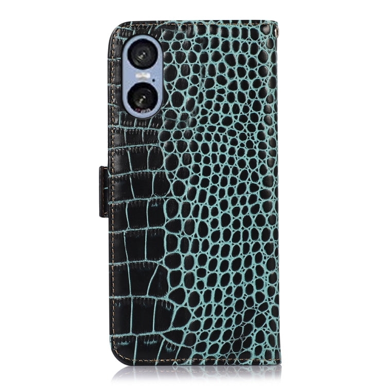 For Sony Xperia 5 VI Crocodile Top Layer Cowhide Leather Phone Case(Green)