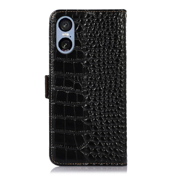 For Sony Xperia 5 VI Crocodile Top Layer Cowhide Leather Phone Case(Black)