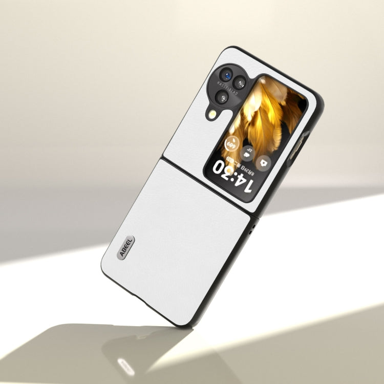 For OPPO Find N3 Flip ABEEL Dual Color Lichi Texture PU Phone Case(White)