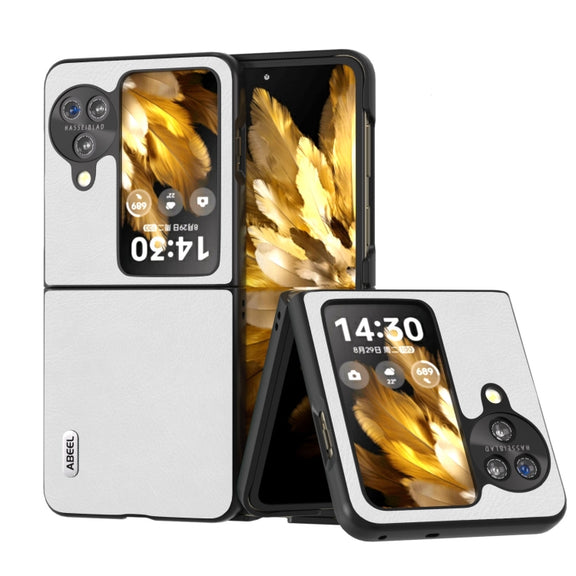 For OPPO Find N3 Flip ABEEL Dual Color Lichi Texture PU Phone Case(White)