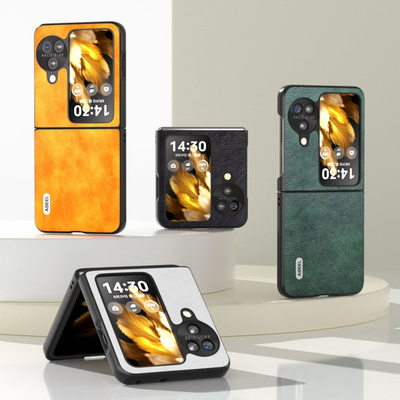 For OPPO Find N3 Flip ABEEL Dual Color Lichi Texture PU Phone Case(White)