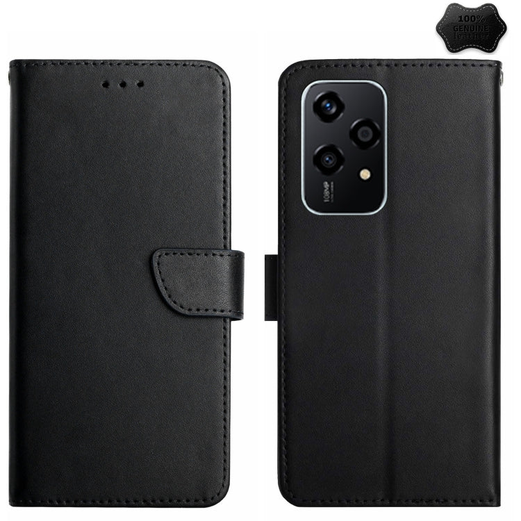 For Honor 200 Lite Global HT02 Genuine Leather Fingerprint-proof Flip Phone Case(Black)