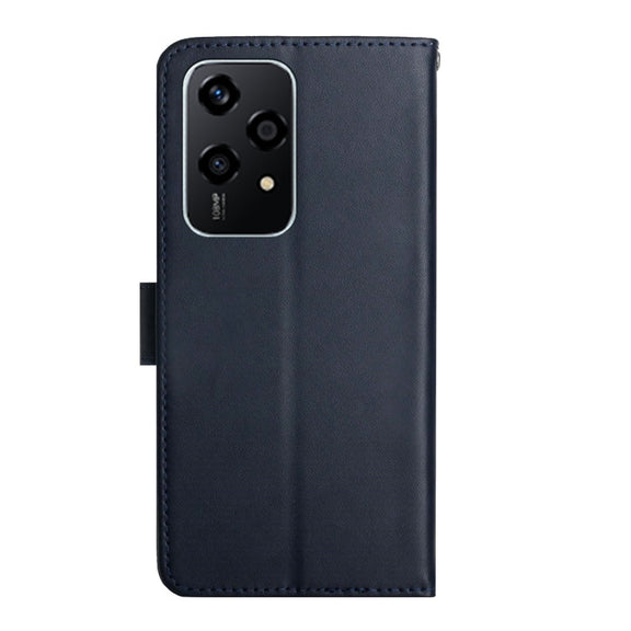 For Honor 200 Lite Global HT02 Genuine Leather Fingerprint-proof Flip Phone Case(Blue)