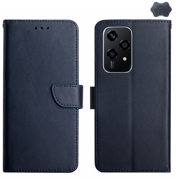 For Honor 200 Lite Global HT02 Genuine Leather Fingerprint-proof Flip Phone Case(Blue)