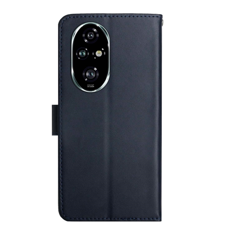 For Honor 200 5G Global HT02 Genuine Leather Fingerprint-proof Flip Phone Case(Blue)