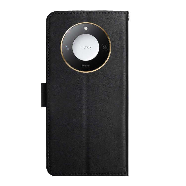 For Honor X9c Smart HT02 Genuine Leather Fingerprint-proof Flip Phone Case(Black)
