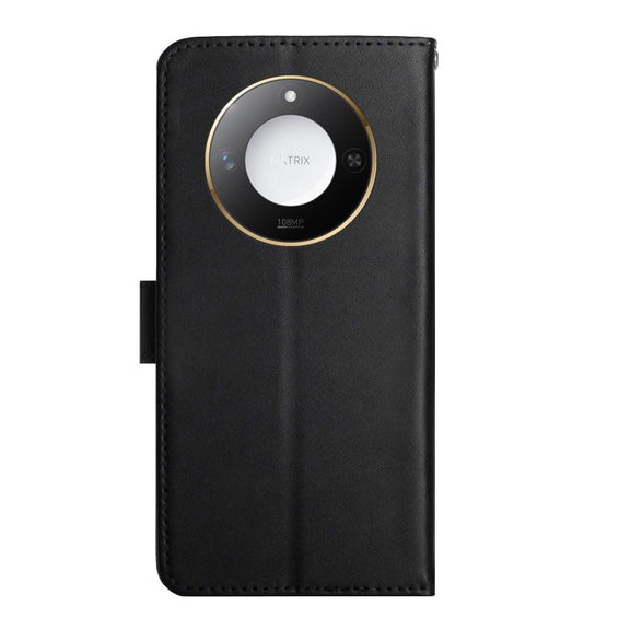 For Honor X9c Smart HT02 Genuine Leather Fingerprint-proof Flip Phone Case(Black)