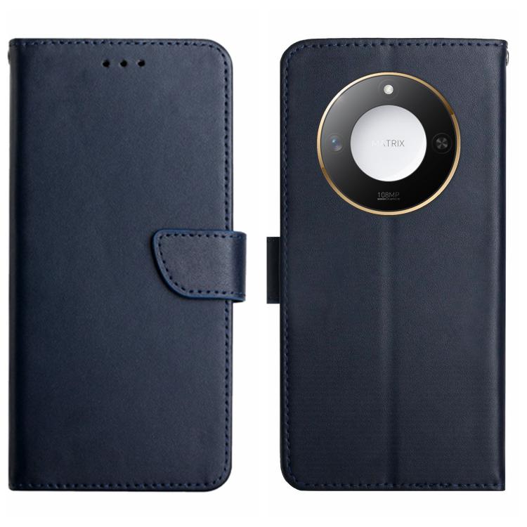 For Honor X9c Smart HT02 Genuine Leather Fingerprint-proof Flip Phone Case(Blue)