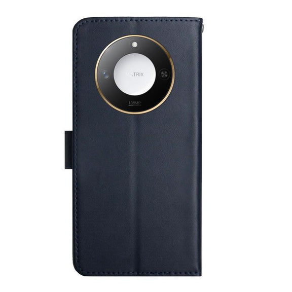 For Honor X9c Smart HT02 Genuine Leather Fingerprint-proof Flip Phone Case(Blue)