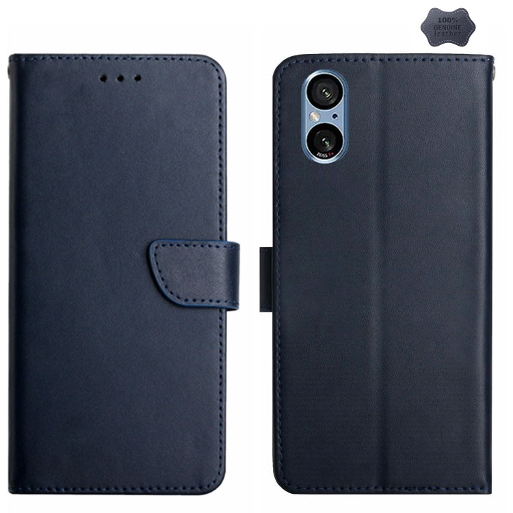 For Sony Xperia 5 V Genuine Leather Fingerprint-proof Horizontal Flip Phone Case(Blue)