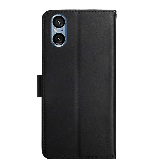 For Sony Xperia 5 V Genuine Leather Fingerprint-proof Horizontal Flip Phone Case(Black)