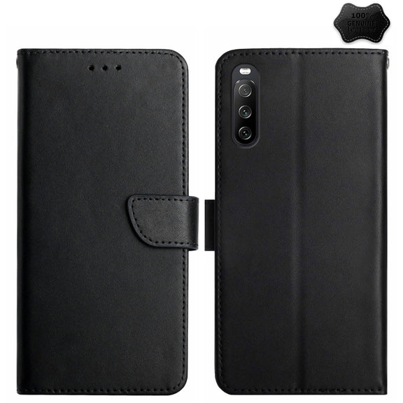 For Sony Xperia 10 VI Genuine Leather Fingerprint-proof Horizontal Flip Phone Case(Black)