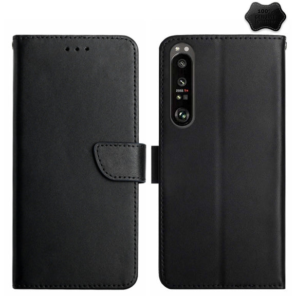 For Sony Xperia 1 VI Genuine Leather Fingerprint-proof Horizontal Flip Phone Case(Black)