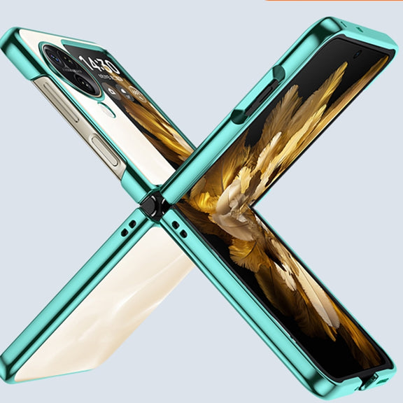 For OPPO Find N3 Flip Full Coverage Electroplate PC Transparent Phone Case(Green)