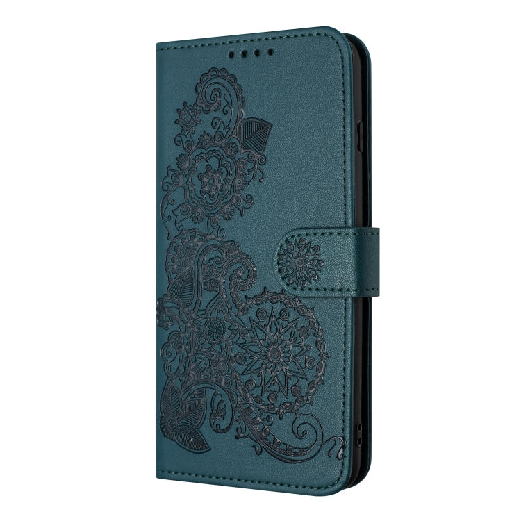 For iPhone 6 / 7 / 8 / SE 2020 Datura Flower Embossed Flip Leather Phone Case(Dark Green)