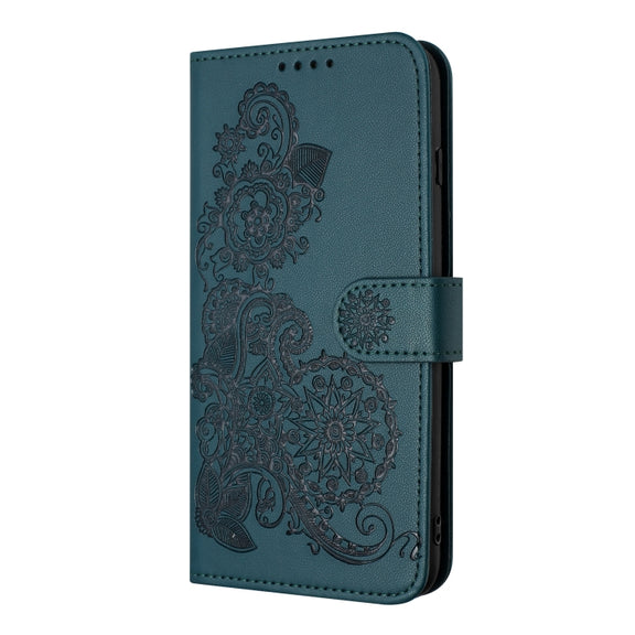 For iPhone 6 / 7 / 8 / SE 2020 Datura Flower Embossed Flip Leather Phone Case(Dark Green)
