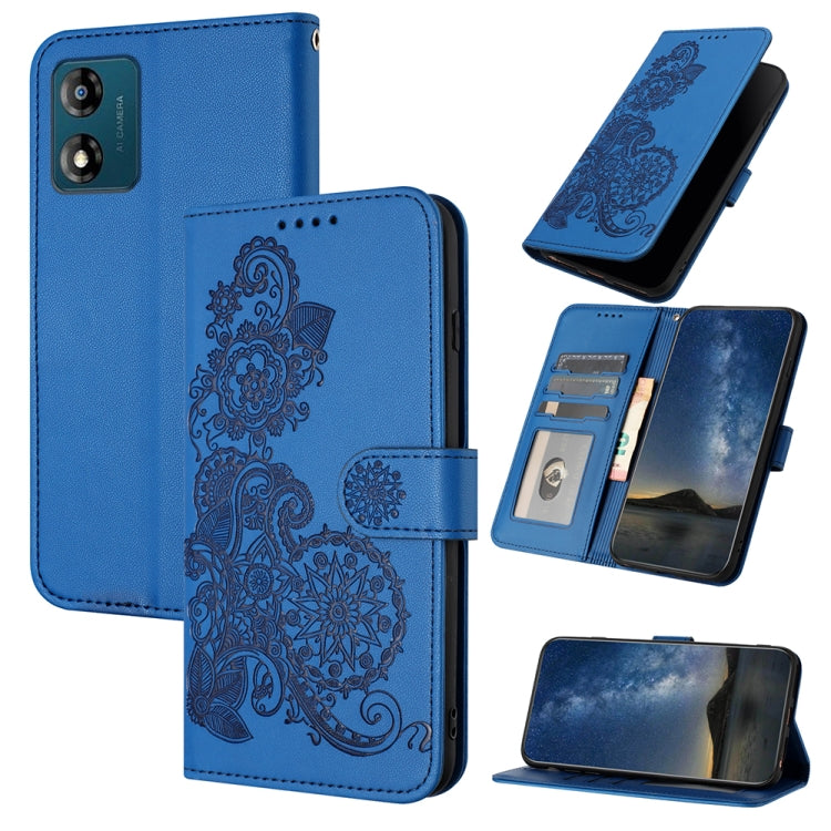 For Motorola Moto E13 Datura Flower Embossed Flip Leather Phone Case(Blue)