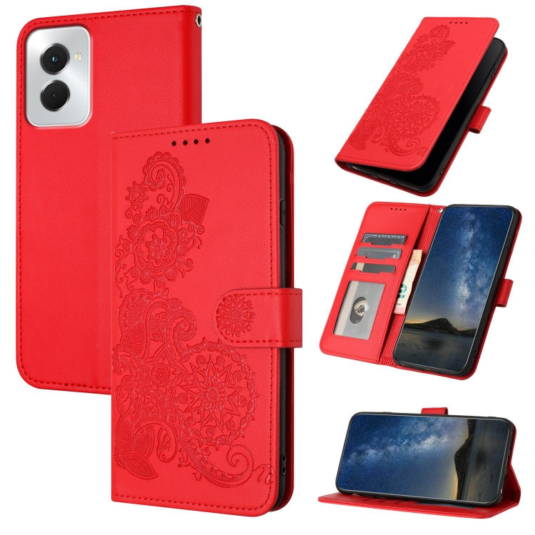 For Motorola Moto G Power 5G 2024 Datura Flower Embossed Flip Leather Phone Case(Red)
