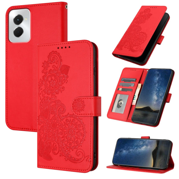 For Motorola Moto G Power 5G 2024 Datura Flower Embossed Flip Leather Phone Case(Red)