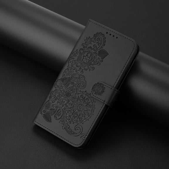 For Motorola Moto G Stylus 5G 2024 Datura Flower Embossed Flip Leather Phone Case(Black)