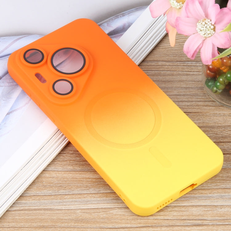 For Huawei Pura 70 Pro Liquid TPU Silicone Gradient MagSafe Phone Case(Orange Yellow)