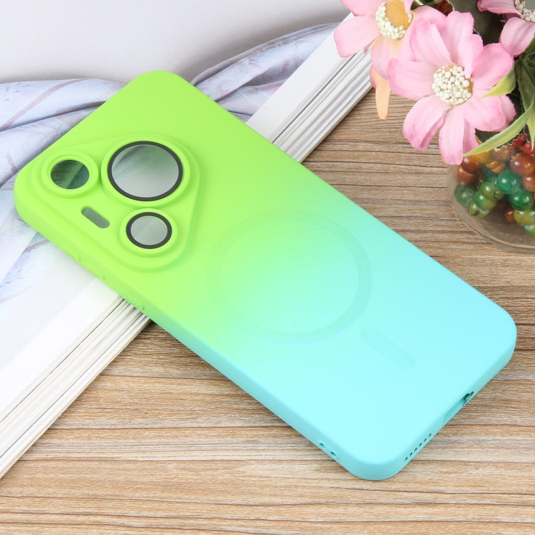 For Huawei Pura 70 Pro Liquid TPU Silicone Gradient MagSafe Phone Case(Cyan Blue)