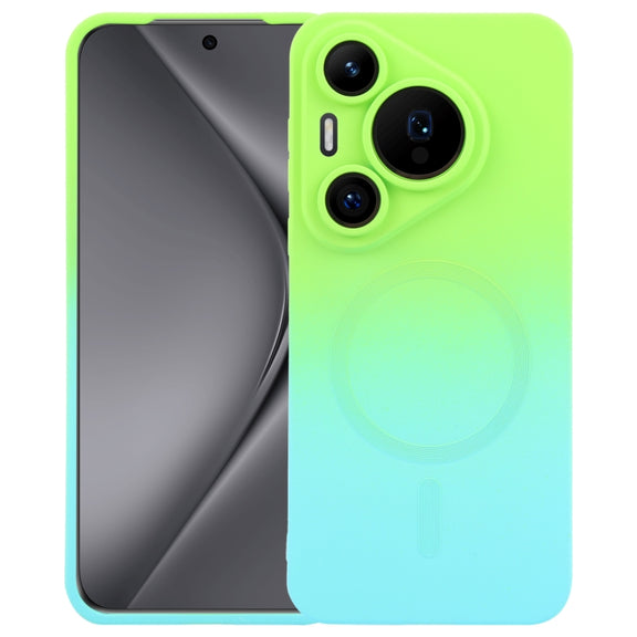 For Huawei Pura 70 Pro Liquid TPU Silicone Gradient MagSafe Phone Case(Cyan Blue)