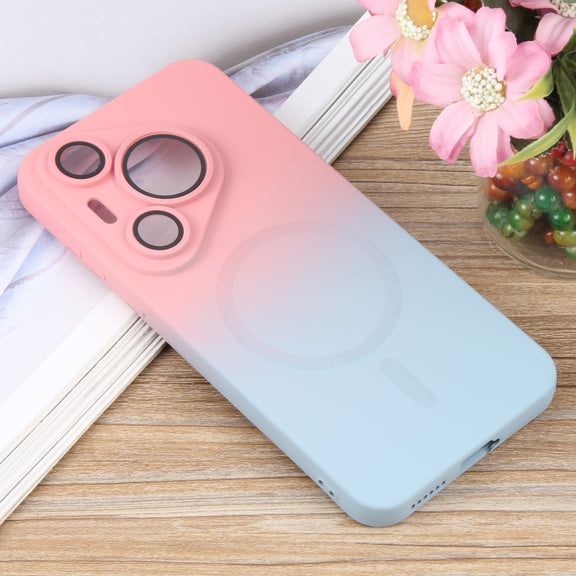 For Huawei Pura 70 Liquid TPU Silicone Gradient MagSafe Phone Case(Pink Blue)