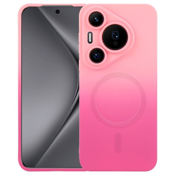 For Huawei Pura 70 Liquid TPU Silicone Gradient MagSafe Phone Case(Pink Red)