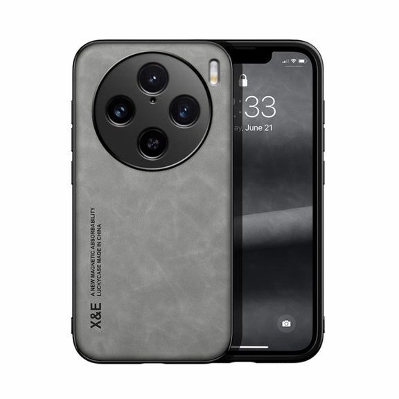 For vivo X100 Pro Skin Feel Magnetic Leather Back Phone Case(Light Grey)