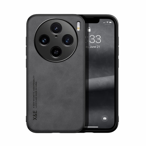 For vivo X100 Pro Skin Feel Magnetic Leather Back Phone Case(Dark Grey)