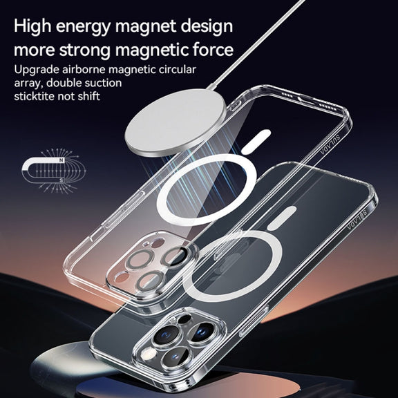 For iPhone 16 Pro Max SULADA Jingpin Series MagSafe All-inclusive Lens Electroplated TPU Phone Case(Transparent)