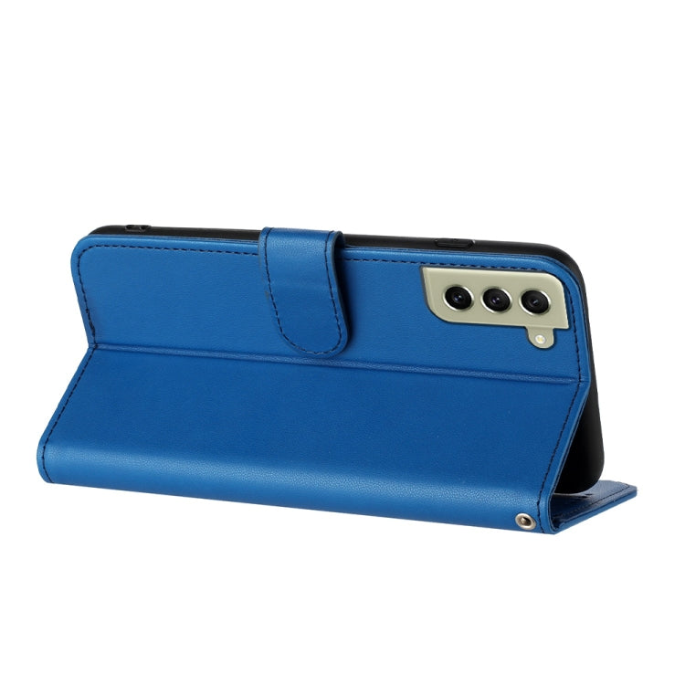 For Samsung Galaxy S22 Datura Flower Embossed Flip Leather Phone Case(Blue)