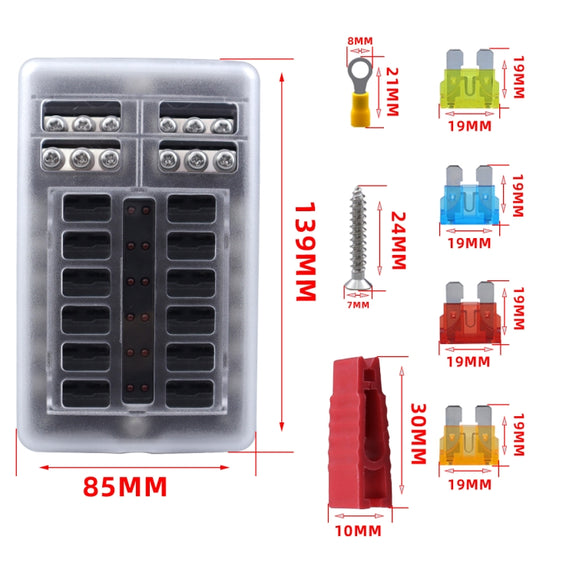 CP-4039 12 Way Fuse Block with 24pcs Fuses and 12pcs Rerminals