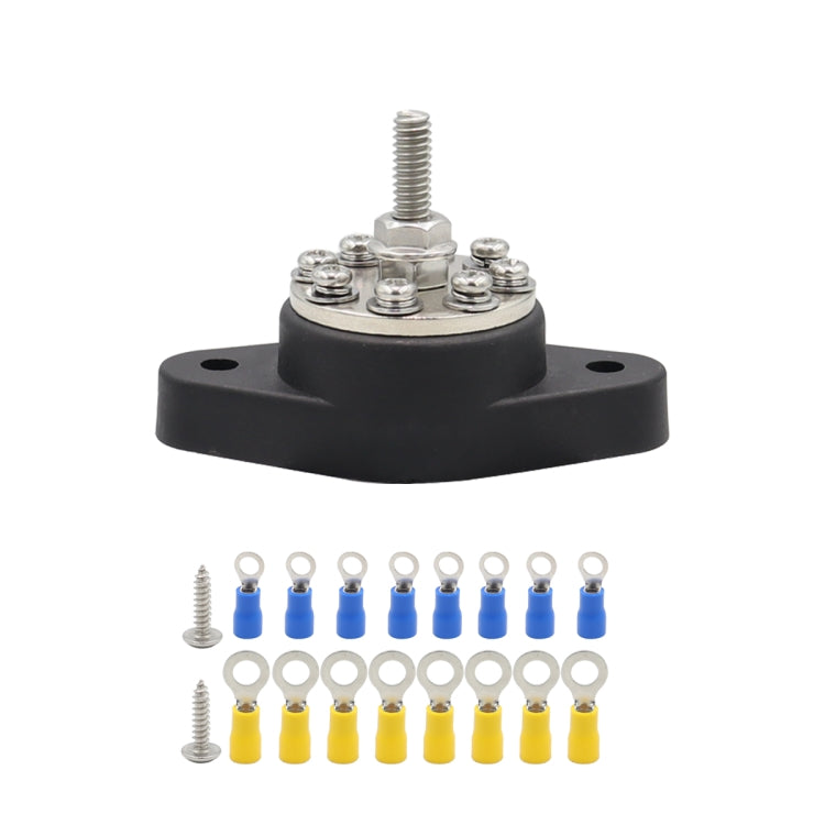 5/16 inch M8 RV Yacht 8-way Terminal Stud with 2pcs M5x20 Screws + Terminals(Black)