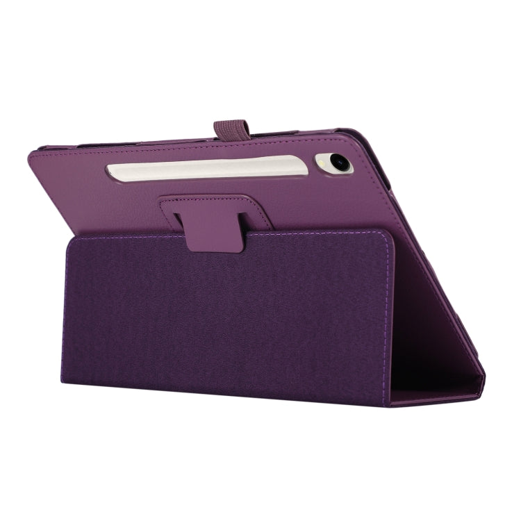 For Samsung Galaxy Tab S9 Litchi Texture Leather Tablet Case with Holder(Purple)