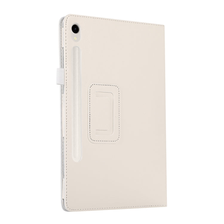 For Samsung Galaxy Tab S9 Litchi Texture Leather Tablet Case with Holder(White)