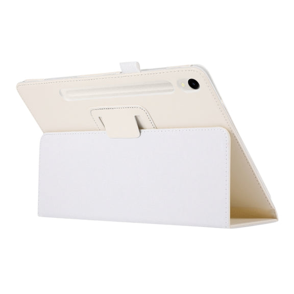 For Samsung Galaxy Tab S9 Litchi Texture Leather Tablet Case with Holder(White)