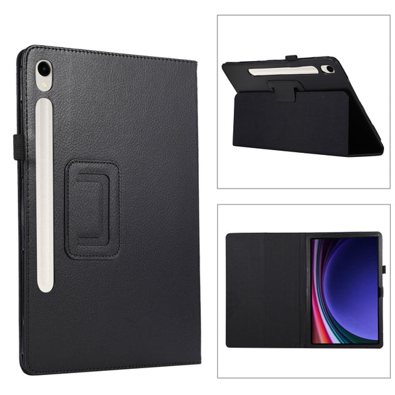 For Samsung Galaxy Tab S9+ / S10+ Litchi Texture Leather Tablet Case with Holder(Black)