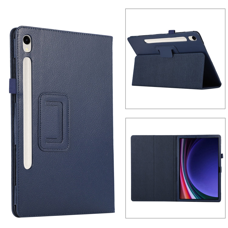 For Samsung Galaxy Tab S9+ / S10+ Litchi Texture Leather Tablet Case with Holder(Dark Blue)