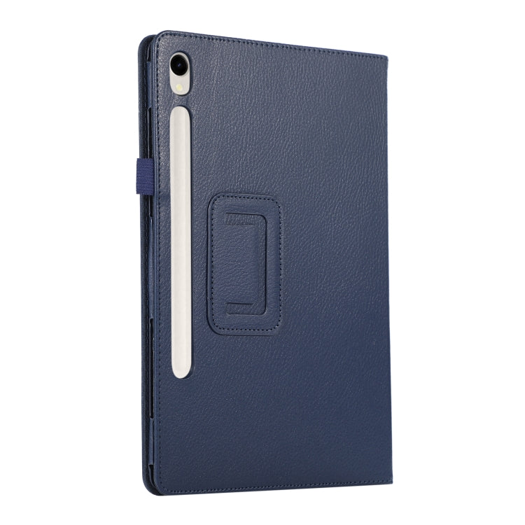 For Samsung Galaxy Tab S9+ / S10+ Litchi Texture Leather Tablet Case with Holder(Dark Blue)