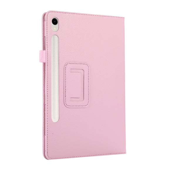 For Samsung Galaxy Tab S9+ / S10+ Litchi Texture Leather Tablet Case with Holder(Pink)