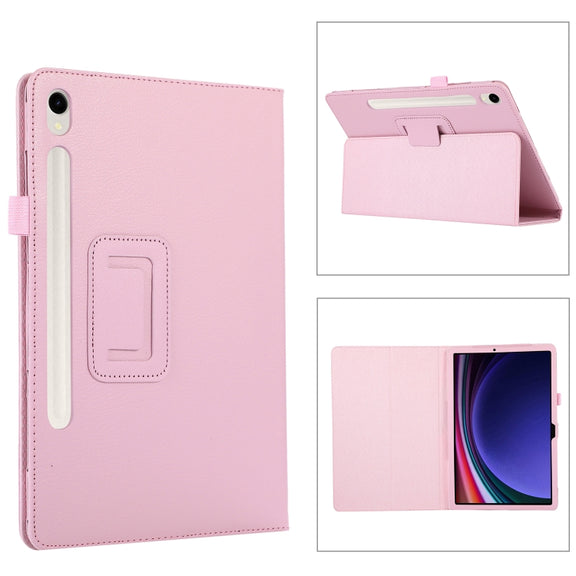 For Samsung Galaxy Tab S9+ / S10+ Litchi Texture Leather Tablet Case with Holder(Pink)