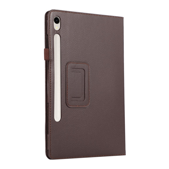 For Samsung Galaxy Tab S9+ / S10+ Litchi Texture Leather Tablet Case with Holder(Brown)