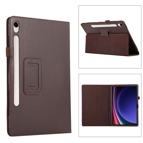 For Samsung Galaxy Tab S9+ / S10+ Litchi Texture Leather Tablet Case with Holder(Brown)