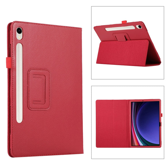 For Samsung Galaxy Tab S9+ / S10+ Litchi Texture Leather Tablet Case with Holder(Red)