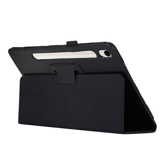For Samsung Galaxy Tab S9 Ultra Litchi Texture Leather Tablet Case with Holder(Black)